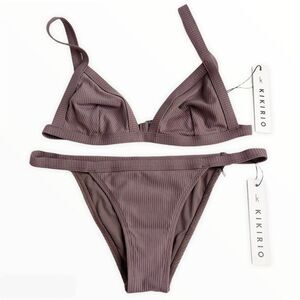 KIKIRIO Ribbed Two Piece Bikini Set in Stone 